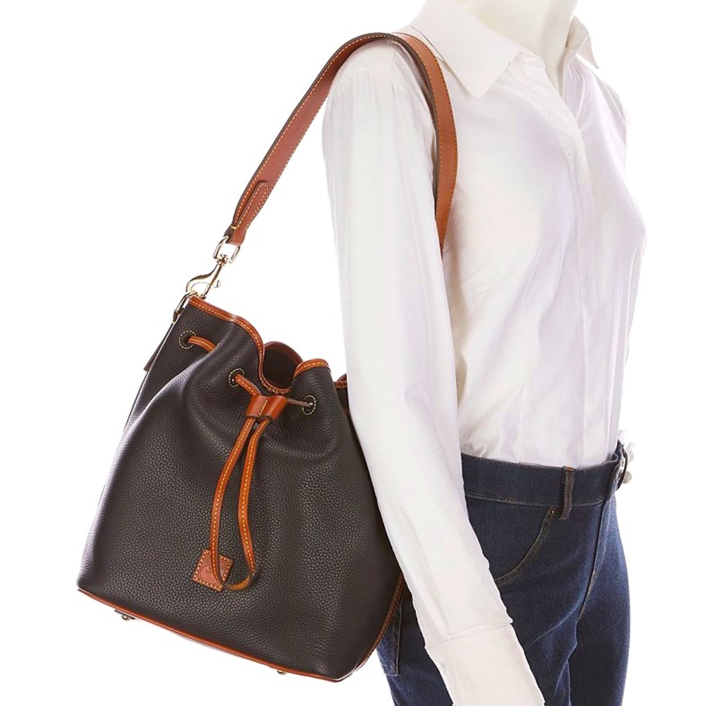 All Weather Leather Black Dooney & Bourke Drawstring Bucket Bag Like New